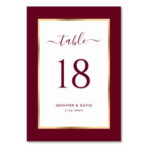 Elegante Burgundy und Gold Wedding Tischnummer