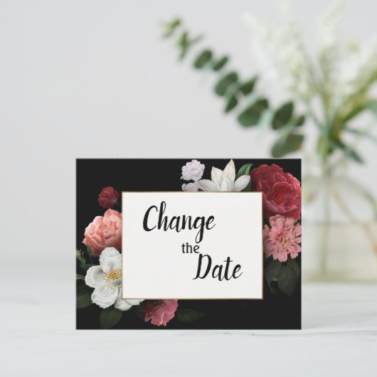 Elegante Burgundy- und Rosa-Blume ändern das Datum Postkarte (Stehend Vorderseite)