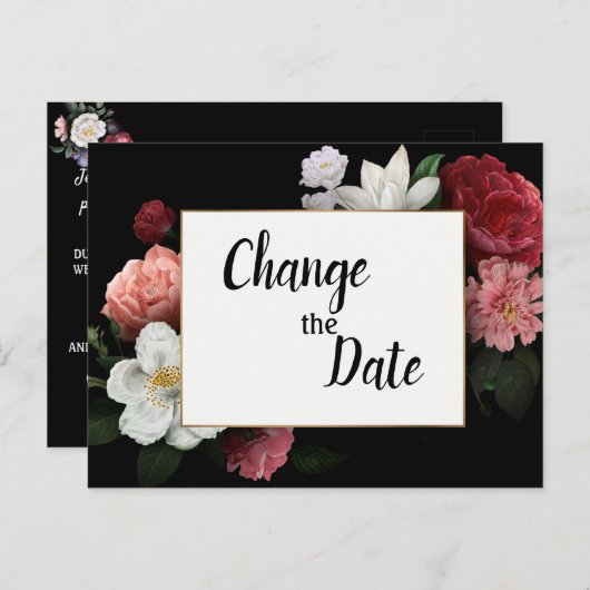 Elegante Burgundy- und Rosa-Blume ändern das Datum Postkarte (Vorne/Hinten)