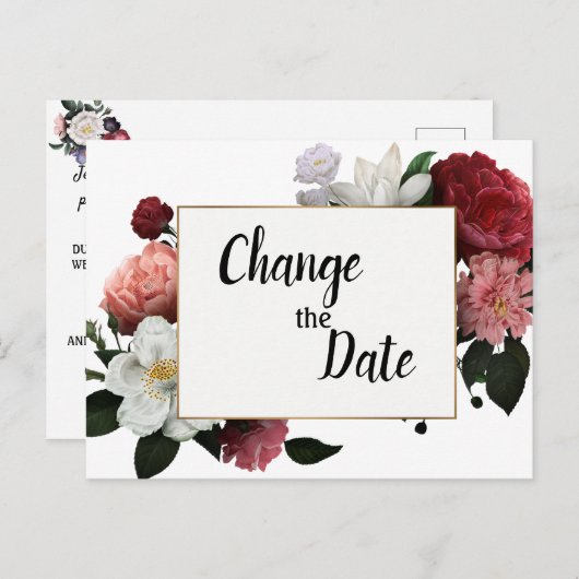 Elegante Burgundy- und Rosa-Blume ändern das Datum Postkarte (Vorne/Hinten)