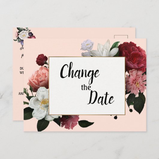 Elegante Burgundy- und Rosa-Blume ändern das Datum Postkarte (Vorne/Hinten)