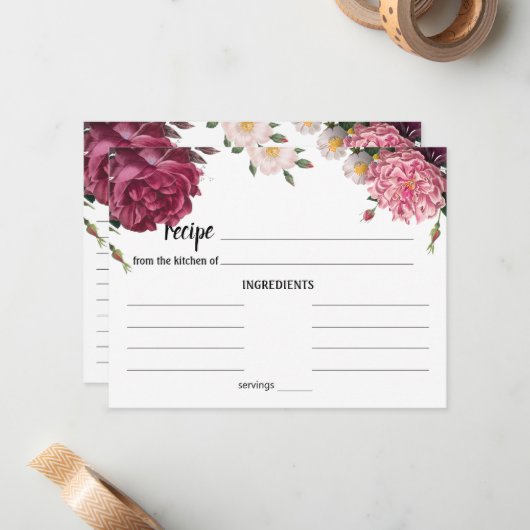Elegante Burgundy und rosa Rezept Karte (Vorderseite/Rückseite Beispiel)