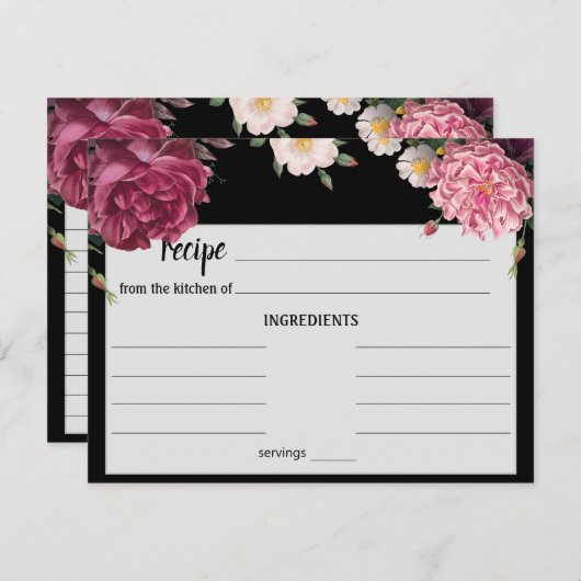 Elegante Burgundy und rosa Rezept Karte (Vorne/Hinten)