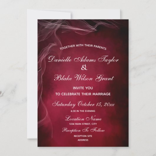 Elegante Burgundy und White Wispy Wedding Einladung (Vorderseite)