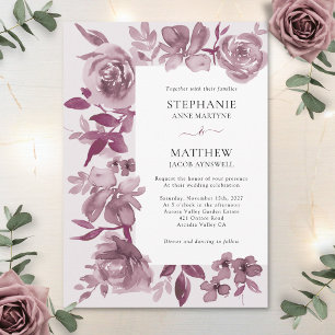 Elegante Burgundy Watercolor Blumenhochzeit Einladung