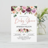 Elegante Burgundy Watercolor Floral Baby Shower Einladung (Stehend Vorderseite)