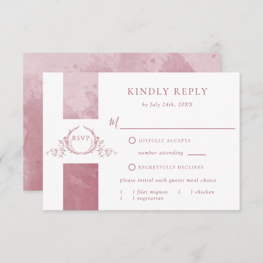 Elegante Burgundy Watercolor Wedding Monogram UAWG RSVP Karte (Vorne/Hinten)