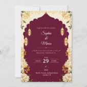 Elegante Burgundy Wedding Invitation Card Einladung (Vorderseite)