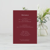Elegante Burgundy Wedding Schedule Enclosure Card Begleitkarte (Stehend Vorderseite)