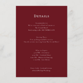 Elegante Burgundy Wedding Schedule Enclosure Card Begleitkarte