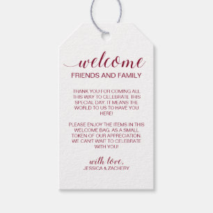 Elegante Burgundy Wedding Willkommensgeschenk-Beut Geschenkanhänger