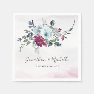 Elegante Burgundy White and Blue Rose Hochzeit Serviette