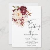 Elegante Burgundy White Blume Einladung Hochzeit (Vorderseite)