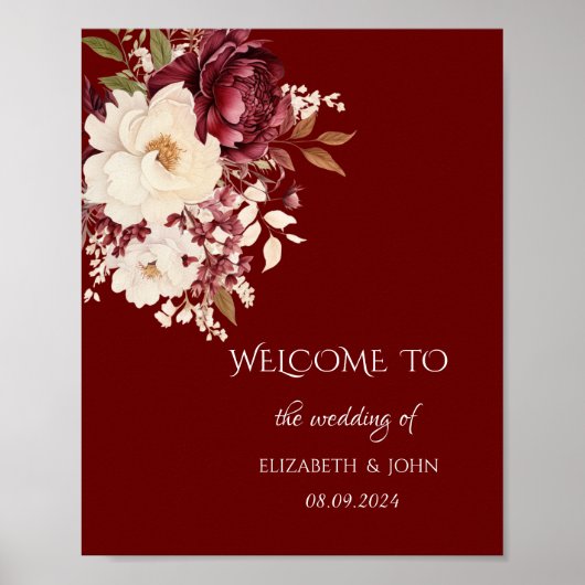 Elegante Burgundy White Blume Poster (Vorne)