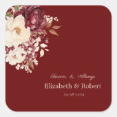 Elegante Burgundy White Blume Quadratischer Aufkleber (Vorderseite)