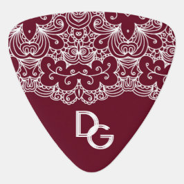 Elegante Burgundy White Lace Mit Monogramm Plektrum