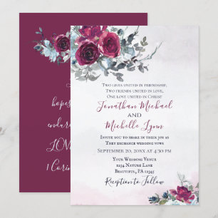 Elegante Burgundy White Roses Christlich Wedding Einladung