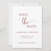 Elegante Burgundy White Wedding speichert die Datu Einladung (Vorderseite)