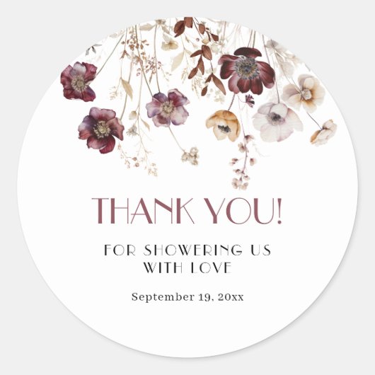 Elegante Burgundy Wildblumen Kinderdusche Vielen D Runder Aufkleber (Vorderseite)