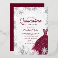 Elegante Burgundy Winter Snowflake Quinceanera