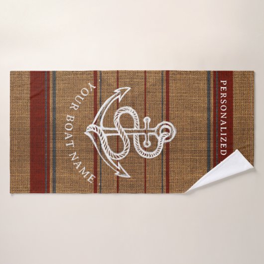 Elegante Burlap Anchor Nautical Boat Name Custom Badehandtuch (Badehandtuch)