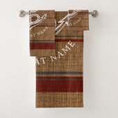 Elegante Burlap Anchor Nautical Boat Name Custom Badhandtuch Set (Insitu)