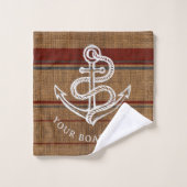 Elegante Burlap Anchor Nautical Boat Name Custom Badhandtuch Set (Waschlappen)