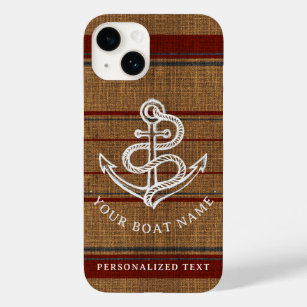 Elegante Burlap Anchor Nautical Boat Name Custom Case-Mate iPhone 14 Hülle