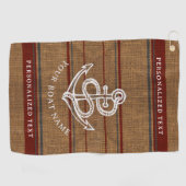 Elegante Burlap Anchor Nautical Boat Name Custom Golfhandtuch (Horizontal)