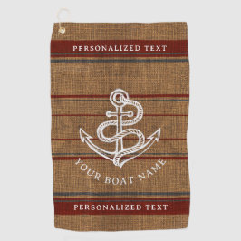 Elegante Burlap Anchor Nautical Boat Name Custom Golfhandtuch