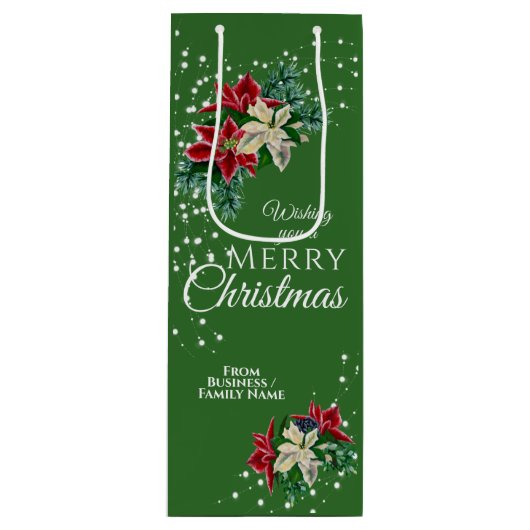 Elegante Business Christmas Poinsettia Floral Geschenktüte Für Weinflaschen (Vorderseite)