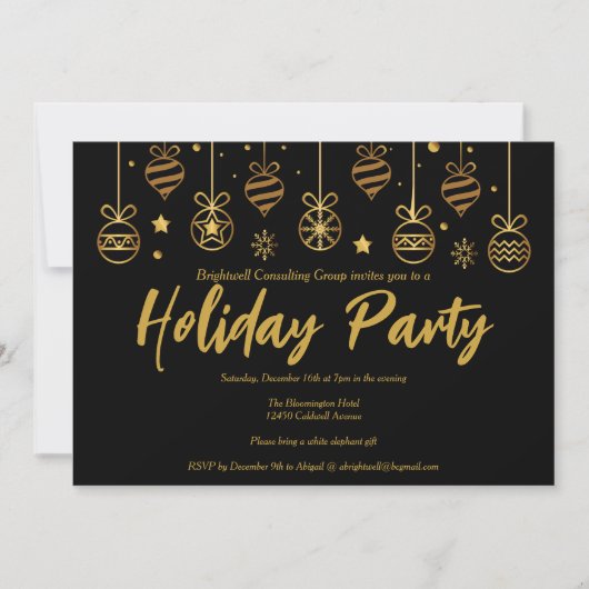 Elegante Business Holiday Party Custom Black Gold Einladung (Vorderseite)