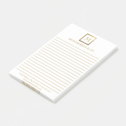 Elegante Business Monogram Logo Gold Square Lined Post-it Klebezettel (angewinkelt)