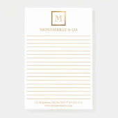 Elegante Business Monogram Logo Gold Square Lined Post-it Klebezettel (Vorderseite)