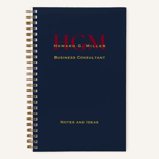 Elegante Business Monogram Logo Navy Burgundy Gold Notizblock (Vorderseite)