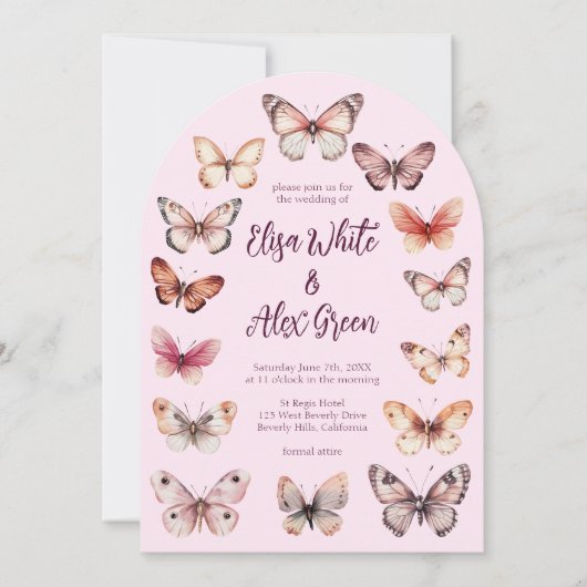 Elegante Butterfliegen CUSTOM Arch Wedding Einladung (Vorderseite)