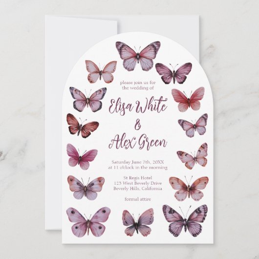 Elegante Butterfliegen CUSTOM Arch Wedding Einladung (Vorderseite)