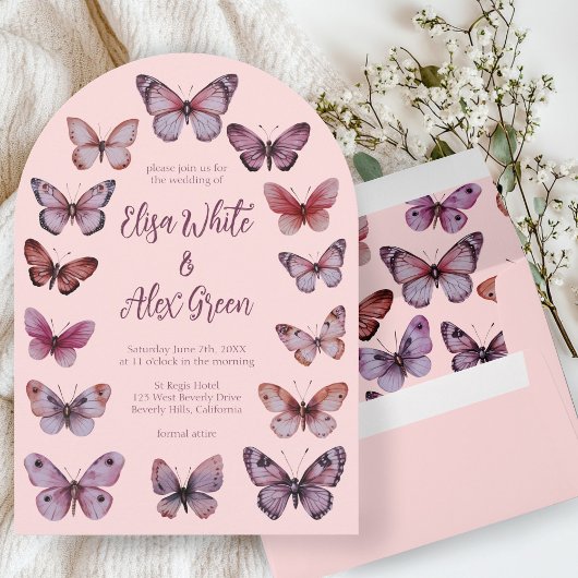 Elegante Butterfliegen CUSTOM Arch Wedding Einladung