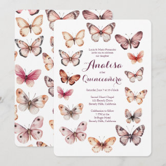 Elegante Butterfliegen Frame Quinceañera CUSTOM Einladung