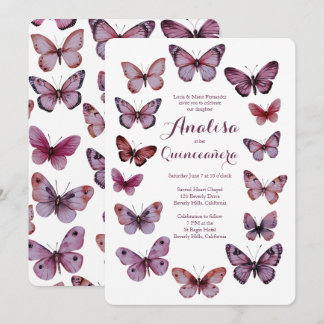Elegante Butterfliegen Frame Quinceañera CUSTOM Einladung