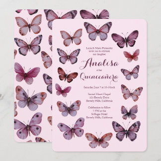 Elegante Butterfliegen Frame Quinceañera CUSTOM Einladung