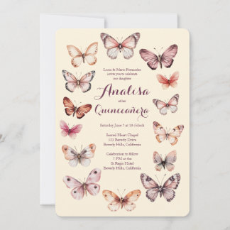 Elegante Butterfliegen Frame Quinceañera CUSTOM Einladung