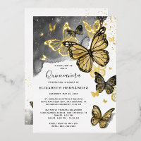 Elegante Butterfly Black Quinceanera Real Gold