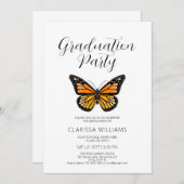 Elegante Butterfly Black & White Graduation Party Einladung (Vorne/Hinten)