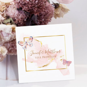 Elegante Butterfly Blush Gold Wasserfarbe Quadratische Visitenkarte