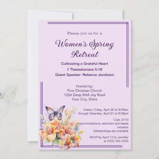 Elegante Butterfly Floral Frauenkirche Einladung (Vorderseite)