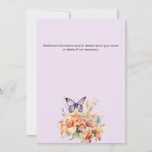 Elegante Butterfly Floral Frauenkirche Einladung (Rückseite)