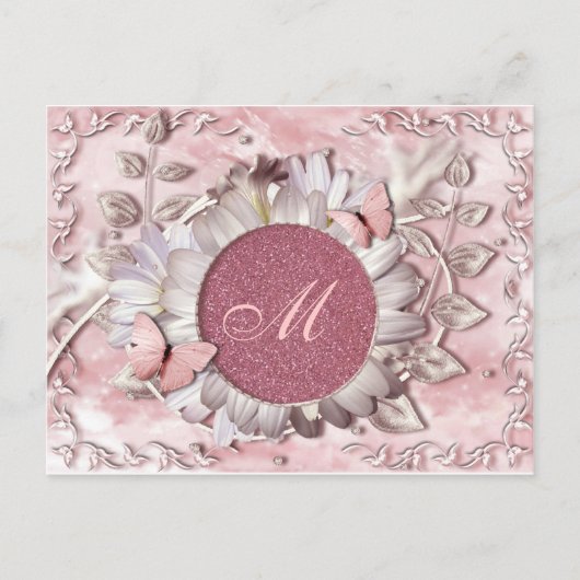 Elegante Butterfly Floral Gem Monogram Postkarte (Vorderseite)