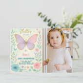 Elegante Butterfly Geburtstag Einladung mit Foto (Stehend Vorderseite)