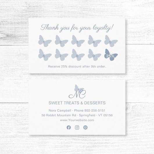 Elegante Butterfly Monogram Dusty Blue Reward Treuekarte
